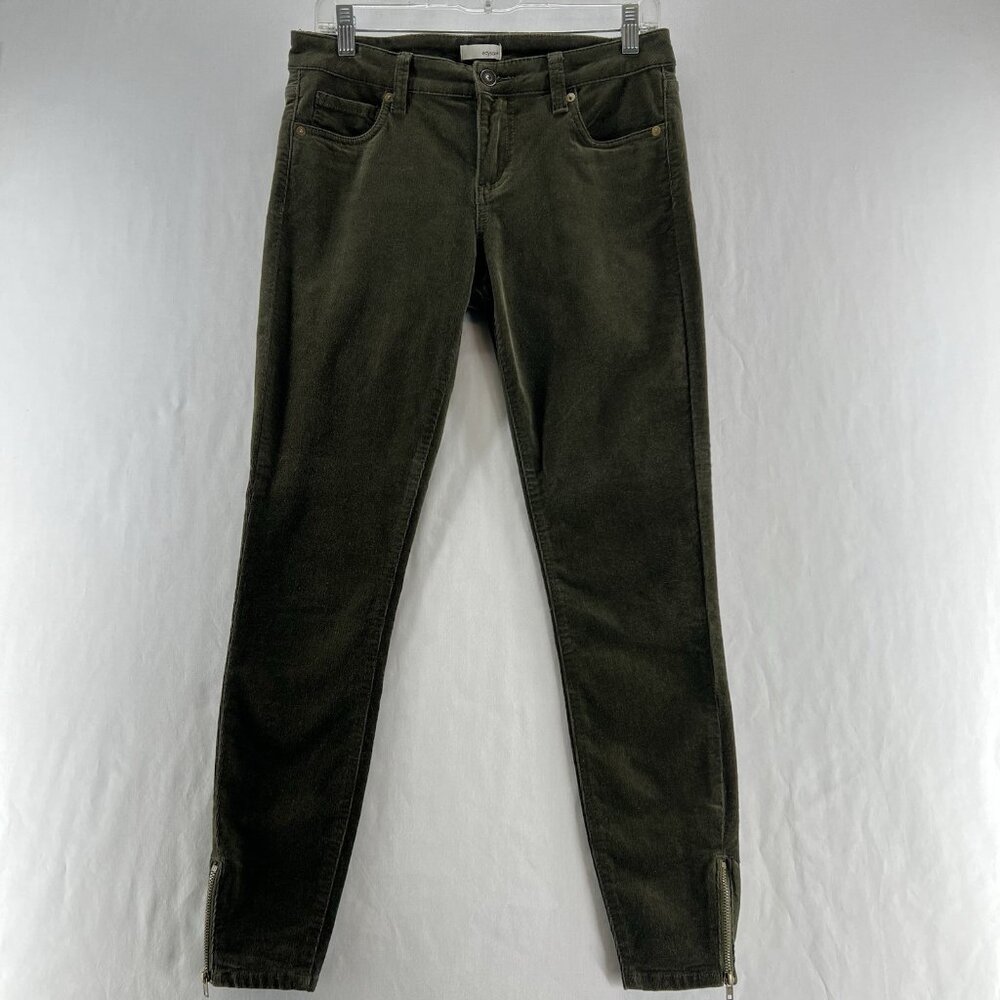 Edyson Leon Ankle Skinny Corduroy Pants Womens 28 Stretch Zip Hem Mid-Rise Green